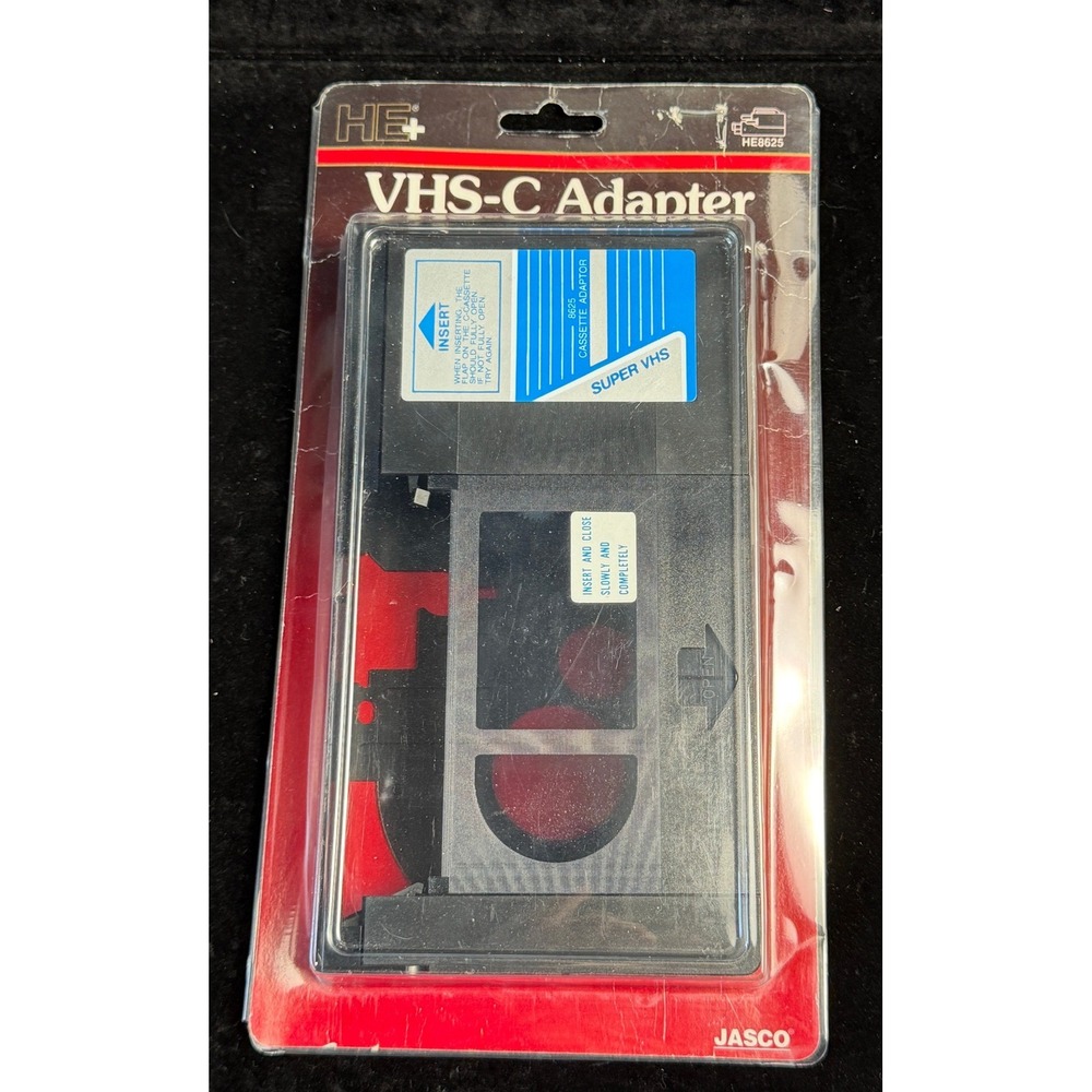 Jasco HE+ VHS-C Adapter Cassette: for VHS VCR Playback HE8625, NEW Sealed